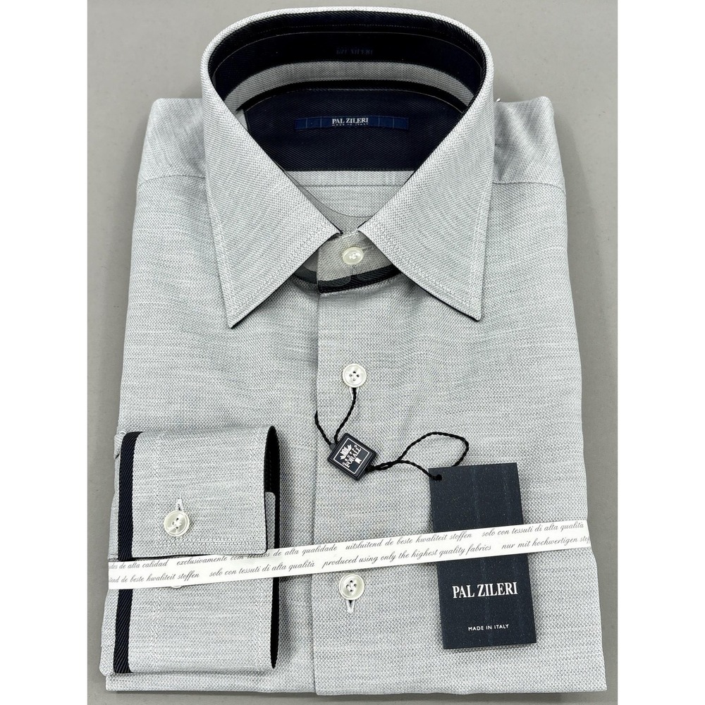 Pal Zileri Shirt Mens 16 41 Gray Black Classic Fit Long Sleeve Dress Italy NWT